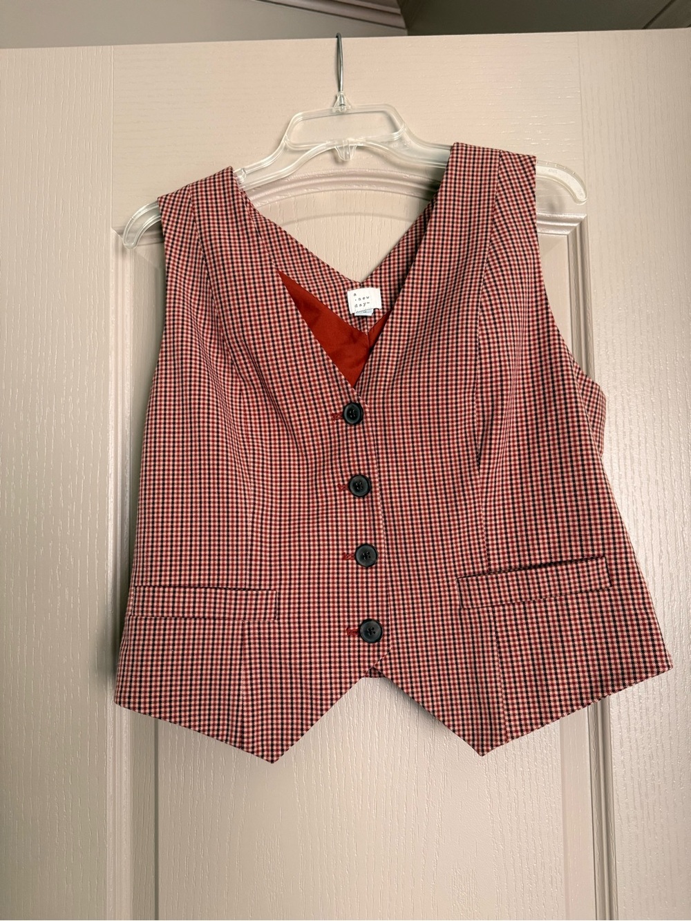 a new day Red Gingham Button-Front Tailored Vest